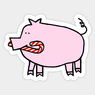 Cute Christmas Pig with Candy Cane in Mouth Sticker